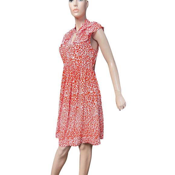 New Maje Leopard Animal Print Ruffles Orange Mini Dress Size M US 100% Viscose - Picture 3 of 15